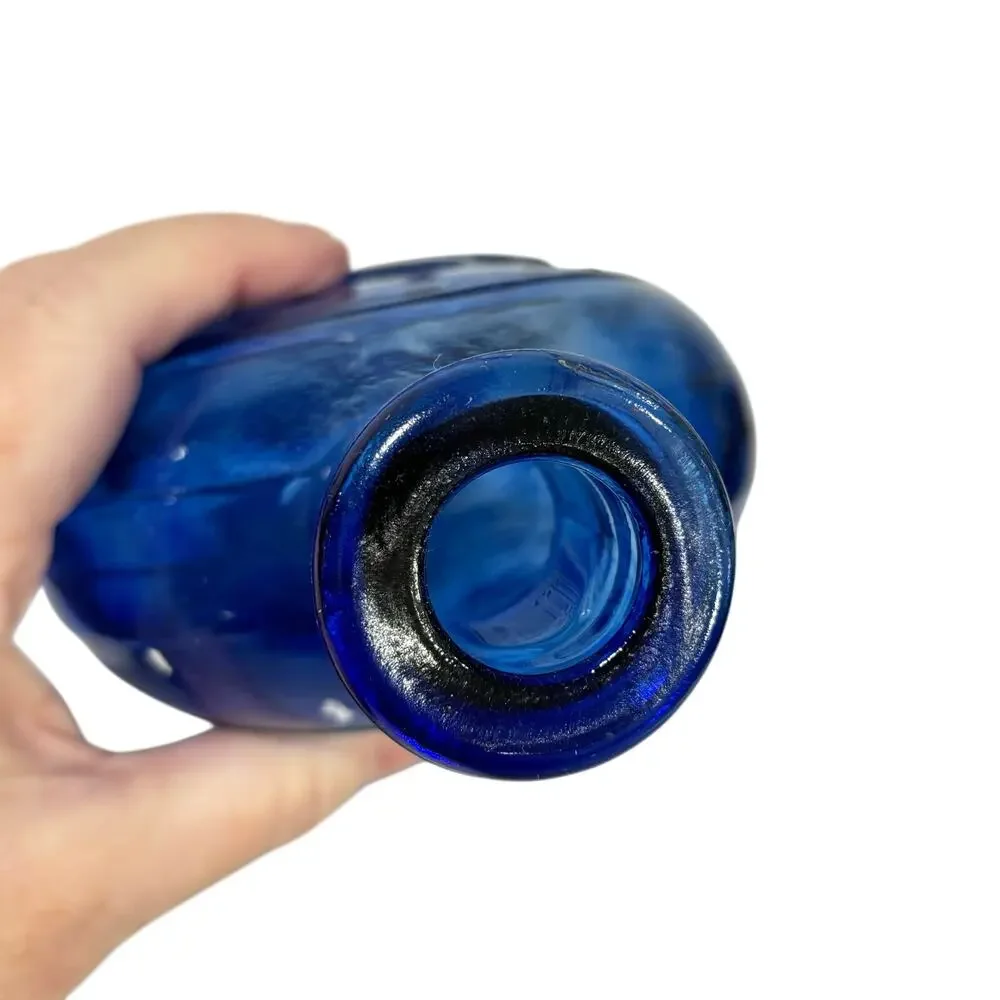 Cobalt blue pressed glass bottle eagle & shield cottage farmhouse decorative